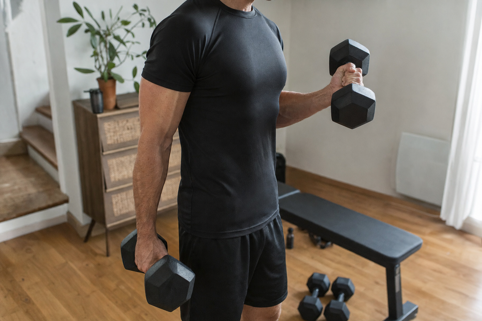 Les biceps aux haltères se construisent avec des gestes propres