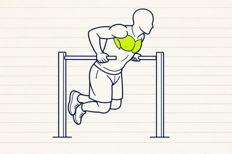 Illustration : Dips buste penché (version pectoraux)