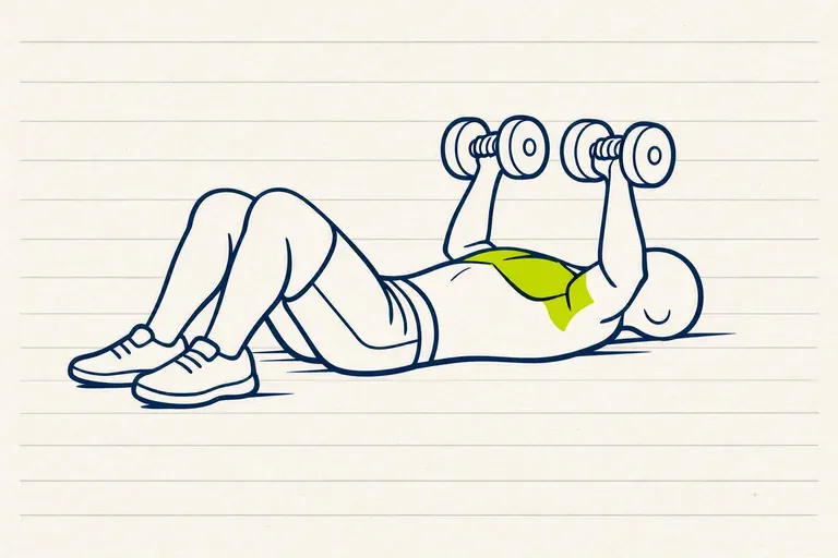 Illustration : Floor press avec haltères