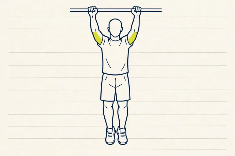 Illustration : Suspension à la barre (dead hang)